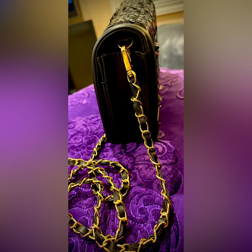 Badgley Mischka Black Sequins Cover Crossbody Bag Purse Wallet - Picture 6 of 13